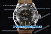 Rolex Submariner Vintage Asia 2813 Automatic Steel Case with Black Dial Green Army Nylon Strap and Dot Markers