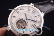 Cartier ballon bleu de Swiss Tourbillon Manual Winding Steel Case with White Dial and Black Leather Strap