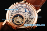 Breguet Skeleton Swiss Tourbillon Manual Winding Movement Rose Gold Case with Blue Hands and Brown Leather Strap