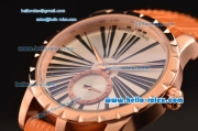 Roger Dubuis Excalibur 36 Miyota OS2064 Quartz Rose Gold Case Rose Gold Bezel with Orange Leather Strap White Dial