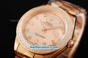Rolex Day Date II Automatic Movement Full Rose Gold with Double Row Diamond Bezel-Diamond Markers and Rose Gold Dial