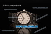 Audemars Piguet Royal Oak Lady Swiss Quartz Steel Case with Black Leather Strap White Dial and Stick Markers