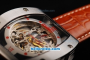 Richard Mille RM 007 Automatic Movement Steel Case with Red Dot Markers and Brown Leather Strap