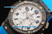 Hublot Big Bang Chronograph Swiss Quartz Movement PVD Case with Diamond Bezel and Blue Rubber Strap-Lady Model