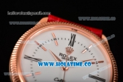 Rolex Cellini Time Asia 2813 Automatic Rose Gold Case with White Dial Red Leather Strap and Stick/Roman Numeral Markers