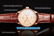 IWC Portuguese Power Reserve Clone IWC 52010 Automatic Rose Gold Case with White Dial and Brown Leather Strap - Arabic Numeral Markers - 1:1 Original
