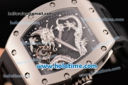 Richard Mille Tourbillon RM 057 Dragon Swiss ETA 2824 Automatic Steel Case with Black Rubber Strap and Silver Dragon Dial - 1:1 Original