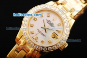 Rolex Datejust Oyster Perpetual Automatic Full Gold with Diamond Bezel and Diamond Markers-White Dial-Lady Size