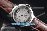 Cartier Ballon Bleu De Large Asia 2813 Automatic Steel Case with Silver Dial and Brown Leather Strap Roman Numeral Markers