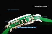 Hublot Big Bang Chronograph Miyota Quartz Movement White Dial with Green Markers and Diamond Bezel - Green Rubber Strap