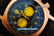 Ferrari Chronograph Miyota Quartz Movement Rose Gold Case with Yellow Arabic Numerals - Black Leather Strap