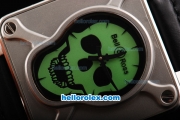Bell & Ross BR 01-94 Automatic Movement with Silver Case and Green skeleton Dial-Black Leather Strap