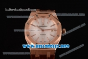 Audemars Piguet Royal Oak 41 Clone AP Calibre 3120 Automatic Rose Gold Case with White Dial Stick Markers and Brown Leather Strap (BP)