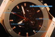 Hublot Aero Bang Chronograph Swiss Valjoux 7750 Automatic Movement Rose Gold Case with Titanium Bezel and Black Rubber Strap