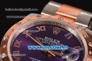 Rolex Datejust Asia 2813 Automatic Rose Gold/Steel Case with Purple Dial and Roman Numeral Markers (BP)