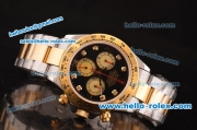 Rolex Daytona Swiss Valjoux 7750-SHG Automatic Two Tone Case/Strap with Black Dial and Diamond Markers
