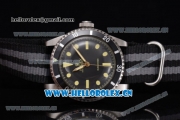 Rolex Submariner Vintage Asia 2813 Automatic Steel Case with Black Dial Black/Grey Nylon Strap and Dot Markers