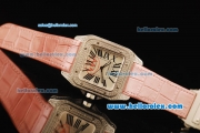 Cartier Santos 100 Swiss ETA 2671 Automatic Movement Diamond Case/Bezel with White Dial and Pink Leather Strap-1:1 Original