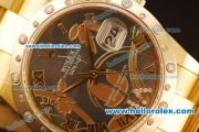 Rolex Datejust Swiss ETA 2836 Automatic Full Yellow Gold with Diamonds Bezel and Grey MOP Dial