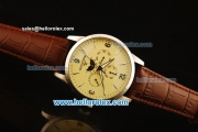 Jaeger Lecoultre Automatic Steel Case with Beige Dial and Brown Leather Strap