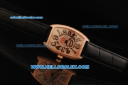 Franck Muller Casablanca Swiss Quartz Movement Rose Gold Case with Diamond Dial with Black Leather Strap