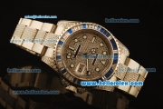 Rolex GMT Master II Swiss ETA 2836 Automatic Full Steel with Blue and White Diamond Bezel-Diamond Dial/Strap