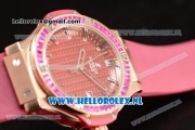 Hublot Big Bang Tutti Japanese Miyota Quartz Rose Gold Case with Red Dial Stick Markers and Pink Rubber Strap