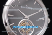 Jaeger-LECoultre Master Ultra Thin Tourbillon Swiss Tourbillon Manual Winding Steel Case with Black MOP Dial Stick Markers and Black Leather Strap