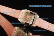 Cartier Santos 100 Swiss ETA 2671 Automatic Movement Steel Case with Silver Dial and Pink Leather Strap - 1:1 Original