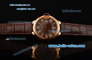 Cartier Ballon Bleu De Swiss ETA 2836 Automatic Rose Gold Case/Bezel with Brown Leather Strap Brown Dial Roman Markers Cartier Ballon Bleu De Swiss ETA 2836 Automatic Rose Gold Case/Bezel with Brown Leather Strap Brown Dial Roman Markers