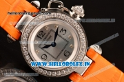 Cartier Pasha C Swiss Quartz Steel Case with Diamonds Bezel and Orange Leather Strap