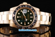 Rolex GMT-Master II Oyster Perpetual Automatic Full Gold with Black Bezel,Green Dial and White Round Bearl Marking-Small Calendar