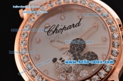 Chopard Happy Sport - Mickey Swiss Quartz Rose Gold Case Diamond Bezel with White Leather Strap and White MOP Dial