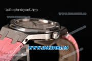 Audemars Piguet Royal Oak Lady Swiss Quartz Steel Case with Pink Leather Strap White Dial and Stick Markers