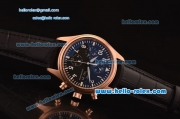 IWC Pilot's Swiss Valjoux 7750-SHG Automatic Rose Gold Case with Black Dial and Black Leather Strap