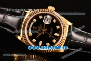 Rolex Day-Date Asia 2813/Swiss ETA 2836/Clone Rolex 3135 Automatic Yellow Gold Case with Diamonds Markers and Black Dial (BP)