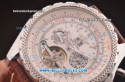 Breitling for Bentley Motors Automatic Tourbillon Silver Case with White Dial and Brown Leather Strap