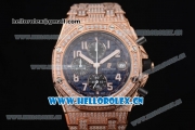 Audemars Piguet Royal Oak Offshore Seiko VK67 Quartz Rose Gold/Diamonds Case with Black Dial and Arabic Numeral Markers