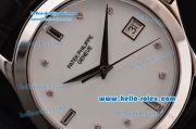 Patek Philippe Calatrava Swiss ETA 2836 Automatic Steel Case with Alligator Strap and White Dial