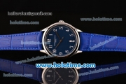 Vacheron Constantin Historiques Chronometre Royal 1907 Miyota Quartz Steel Case with Blue Leather Strap Blue Dial and Arabic Numeral Markers