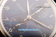 IWC Portuguese Chronograph Swiss Valjoux 7750 Automatic Movement Steel Case with Blue Dial and Leather Strap