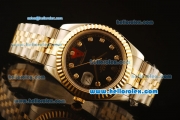 Rolex Datejust II Swiss ETA 2836 Automatic Full Steel with Yellow Gold Bezel and Black Dial-Diamond Markers