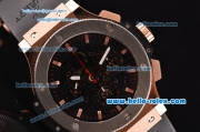 Hublot Aero Bang Chronograph Swiss valjoux 7750-SHG automatic Rose Gold Case with Skeleton Dial Gold Stick Markers and Black Rubber Strap