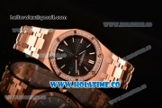 Audemars Piguet Royal Oak 33MM Miyota Quartz Rose Gold Case/Bracelet with Black Dial Stick Markers and Diamonds Bezel (EF)