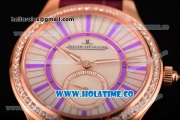 Jaeger-LeCoultre Lady Miyota Quartz Rose Gold Case with White MOP Dial Purple Stick Markers and Purple Leather Strap - Diamonds Bezel