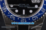 Rolex GMT-Master II Clone Rolex 3186 Automatic Stainless Steel Case/Bracelet with Black Dial and Dot Markers Black/Blue Bezel (BP)