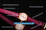 Rolex Cellini Time Asia 2813 Automatic Rose Gold Case with Beige Dial Burgundy Leather Strap and Stick Markers