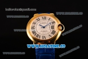 Cartier Ballon Bleu De Medium Asia 4813 Automatic Yellow Gold Case with Silver Dial and Burgundy Leather Strap - Roman Numeral Markers (GF)