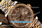 Rolex Datejust 37mm Swiss ETA 2836 Automatic Two Tone with Sliver Dial and Diamods Markers Diamonds Bezel