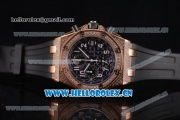 Audemars Piguet Royal Oak Offshore Seiko VK67 Quartz Rose Gold/Diamonds Case with Black Dial and Diamonds Bezel Black Rubber Strap